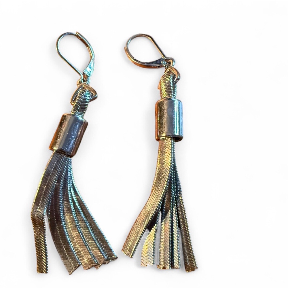 Silver-Tone Tassel Herringbone Earrings French Hook Closure